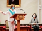 In this photo released by the Taiwan Presidential Office, US house speaker Nancy Pelosi speaks during a meeting with Taiwanese president Tsai Ing-wen, right, in Taipei, Taiwan. In this photo released by the Taiwan Presidential Office, US house speaker Nancy Pelosi speaks during a meeting with Taiwanese president Tsai Ing-wen, right, in Taipei, Taiwan.