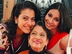 Tanishaa Mukerji with sister Kajol and mother Tanuja in a photo she posted on Instagram.&nbsp;