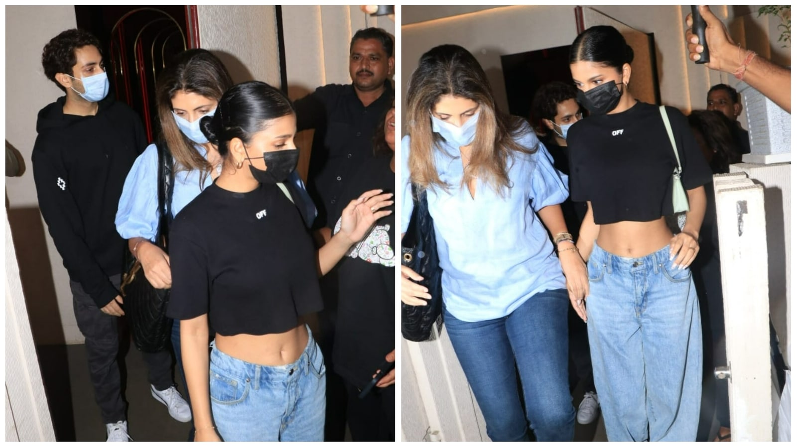 Suhana Khan dines with The Archies co-star Agastya Nanda, Shweta Bachchan drops her to the car. Watch