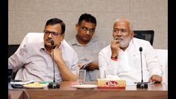 Jal Shakti minister Swatantra Dev at the meeting on Wednesday (HT Photo)