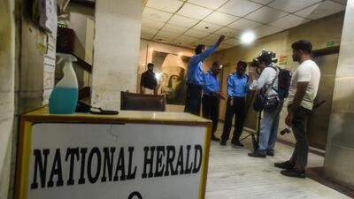 ED officials outside Young Indian office in Herald House, in New Delhi on Wednesday. (Raj K Raj/HT photo) ED officials outside Young Indian office in Herald House, in New Delhi on Wednesday. (Raj K Raj/HT photo)