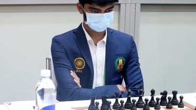 India's Gukesh D plays against UAE's Hosani (Unseen) at the 44th Chess Olympiad. ( Anantha Krishnan)
