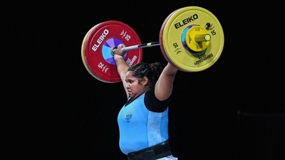 Purnima Pandey competes in the women's 87+kg category weightlifting event at the Commonwealth Games 2022 (PTI) Purnima Pandey competes in the women's 87+kg category weightlifting event at the Commonwealth Games 2022 (PTI)