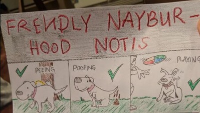 The image, taken from the Reddit post, shows the drawing that a neighbour did about a parking dog. (Reddit/@BreakfastBeerz)