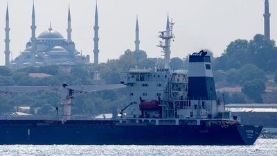 The cargo ship Razoni crosses the Bosphorus Strait in Istanbul, Turkey. (AP) The cargo ship Razoni crosses the Bosphorus Strait in Istanbul, Turkey. (AP)