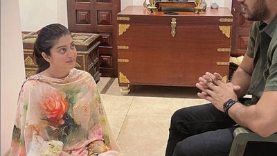 Pramitha Subhash shared a picture of herself sitting near her husband's feet. Pramitha Subhash shared a picture of herself sitting near her husband's feet.