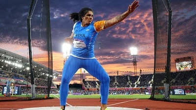 Seema Punia India competes during the women's discus throw final. (Getty) Seema Punia India competes during the women's discus throw final. (Getty)