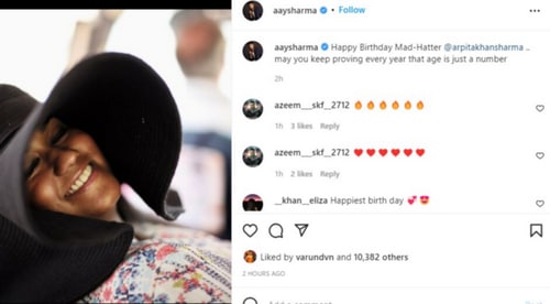 Aayush Sharma wishes wife Arpita Khan on her birthday. Aayush Sharma wishes wife Arpita Khan on her birthday.