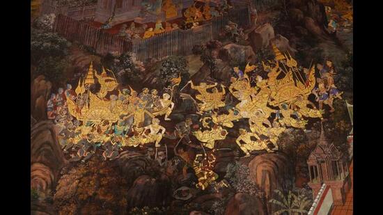 A traditional Ramayana mural on the wall of the Wat Phra Keaw temple in Bangkok, Thailand. (Shutterstock) A traditional Ramayana mural on the wall of the Wat Phra Keaw temple in Bangkok, Thailand. (Shutterstock)