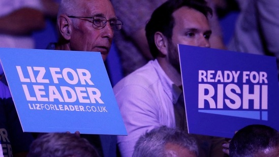 Supporters of conservative leadership candidates Rishi Sunak and Liz Truss attend a hustings event, part of the Conservative party leadership campaign, in Exeter, Britain. (File image)(REUTERS)