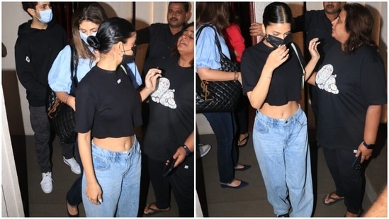 Suhana Khan paired her crewneck T-shirt with black trousers in