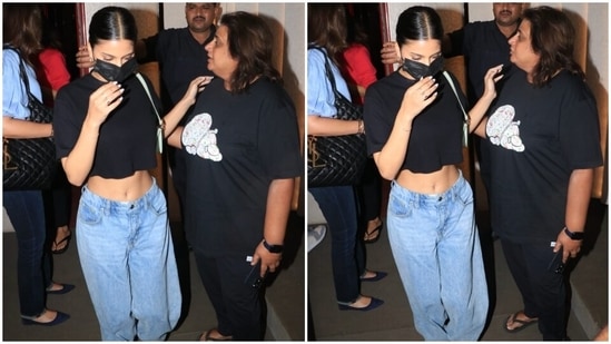 Suhana teamed it with a pair of light blue-coloured boyfriend jeans. The denim pants feature a low-rise waistline, baggy silhouette and an ankle-length hem. For the uninitiated, boyfriend jeans are a much-loved celebrity style statement, seen on all the A-listers like Bella Hadid, Gigi Hadid, Deepika Padukone, and Kareena Kapoor Khan.(HT Photo/Varinder Chawla)