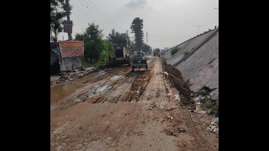 The repair work underway in Jagraon on Wednesday. (HT)
