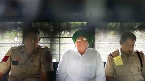 File photo of former Haryana chief minister OP Chautala being taken to the Tihar Jail.