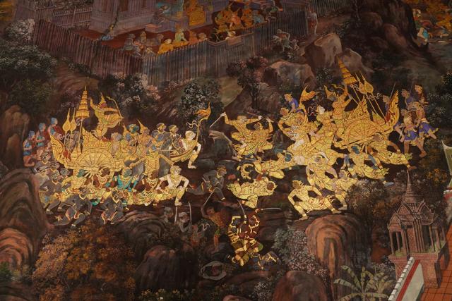 A traditional Ramayana mural on the wall of the Wat Phra Keaw temple in Bangkok, Thailand. (Shutterstock) A traditional Ramayana mural on the wall of the Wat Phra Keaw temple in Bangkok, Thailand. (Shutterstock)