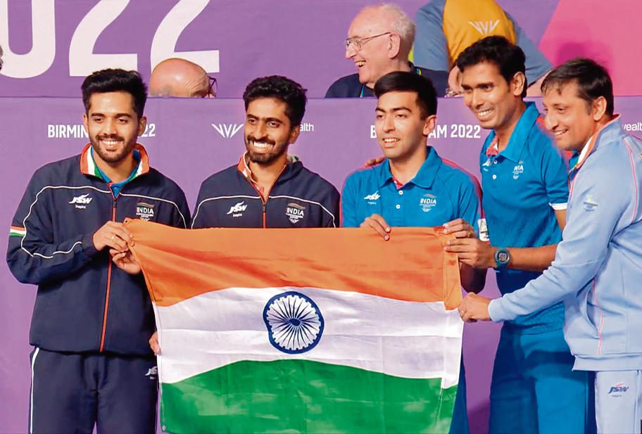 Indian men’s table tennis team defeated Singapore in the finals to win the gold medal. (Photo:Twitter) Indian men’s table tennis team defeated Singapore in the finals to win the gold medal. (Photo:Twitter)