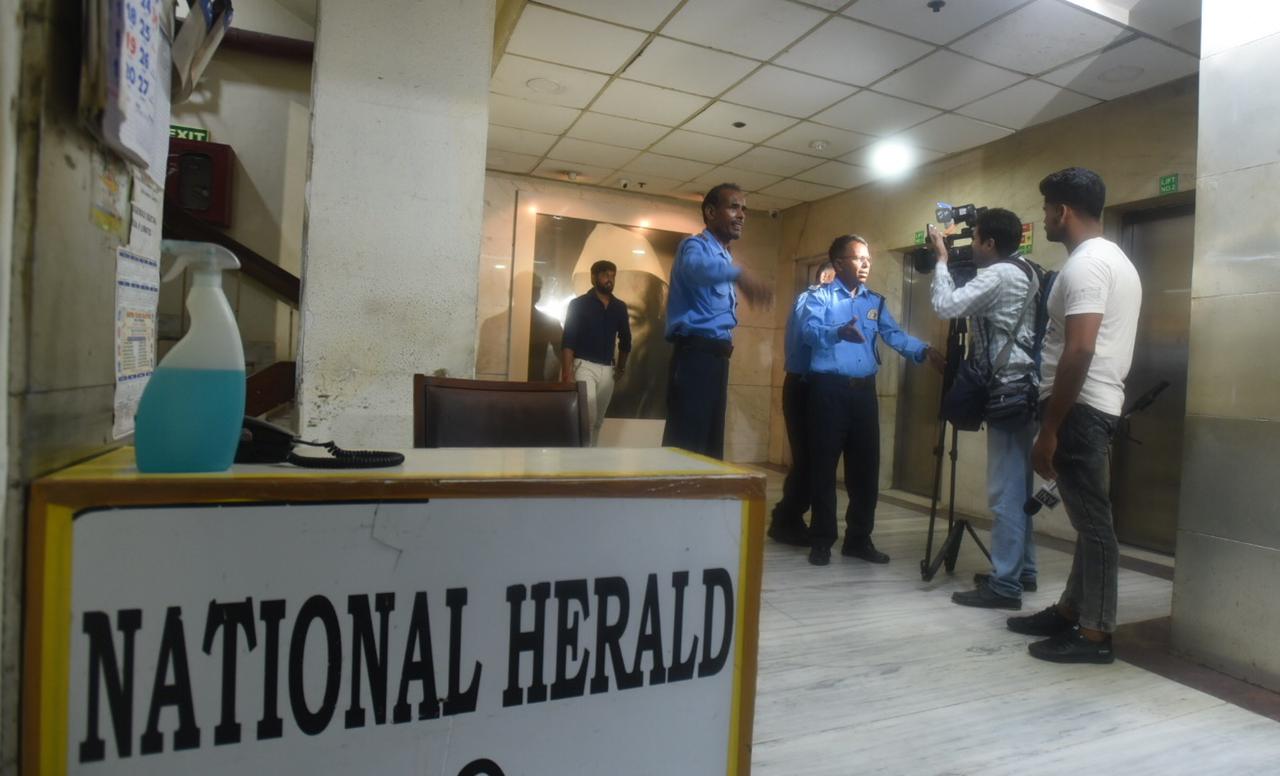 Media inside the National Herald office after ED seals Young Indian's office on Wednesday. (Raj K Raj / HT Photo) Media inside the National Herald office after ED seals Young Indian's office on Wednesday. (Raj K Raj / HT Photo)