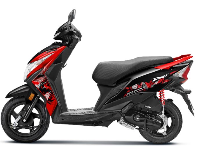 Dio Sports comes with new graphics and a sporty red rear suspension. Additionally, the Deluxe variant offers sporty alloys. (Sourced)