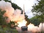 The Rocket Force under the Eastern Theatre Command of China's People's Liberation Army (PLA) conducts conventional missile tests into the waters off the eastern coast of Taiwan.