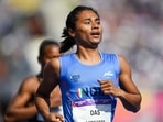 Hima Das of India reacts as she crosses the finish line in her heat of the women's 200 mts during the athletics in the Alexander Stadium, at the Commonwealth Games, in Birmingham(PTI) Hima Das of India reacts as she crosses the finish line in her heat of the women's 200 mts during the athletics in the Alexander Stadium, at the Commonwealth Games, in Birmingham(PTI)