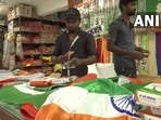 Flag makers in Karnataka are seeing an increase in demand for the tricolour amid the BJP's 'Har Ghar Tiranga' campaign. (ANI) Flag makers in Karnataka are seeing an increase in demand for the tricolour amid the BJP's 'Har Ghar Tiranga' campaign. (ANI)