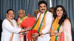 Bharatiya Janata Party (BJP) national president JP Nadda congratulates newly joined party leaders Kuldeep Bishnoi and Renuka Bishnoi, as Haryana CM Manohar Lal Khattar looks on, in New Delhi on Thursday. (ANI) Bharatiya Janata Party (BJP) national president JP Nadda congratulates newly joined party leaders Kuldeep Bishnoi and Renuka Bishnoi, as Haryana CM Manohar Lal Khattar looks on, in New Delhi on Thursday. (ANI)