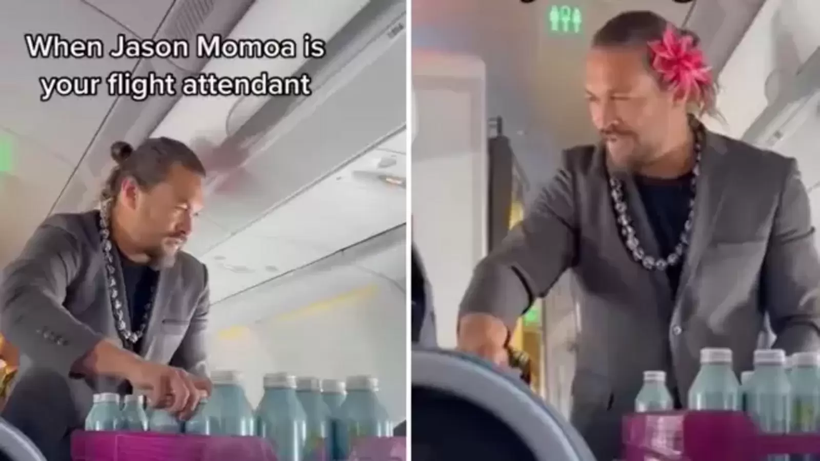 Truly an Aquaman: Jason Momoa turns flight attendant, hands out water aboard flight in Hawaii. Watch