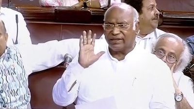 Congress leader Mallikarjun Kharge speaks in the Rajya Sabha during Parliament's Monsoon Session. (PTI) Congress leader Mallikarjun Kharge speaks in the Rajya Sabha during Parliament's Monsoon Session. (PTI)