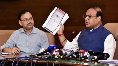 Assam chief minister Himanta Biswa Sarma addresses a press conference at Janata Bhawan in Guwahati on Thursday. (ANI PHOTO.) Assam chief minister Himanta Biswa Sarma addresses a press conference at Janata Bhawan in Guwahati on Thursday. (ANI PHOTO.)