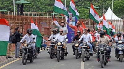 Union ministers, MPs took out a Tiranga Bike Rally on Wednesday in Delhi. Union ministers, MPs took out a Tiranga Bike Rally on Wednesday in Delhi.