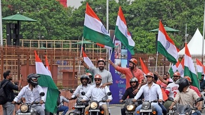 Union ministers, MPs took out a Tiranga Bike Rally on Wednesday in Delhi. Union ministers, MPs took out a Tiranga Bike Rally on Wednesday in Delhi.