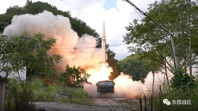 The Rocket Force under the Eastern Theatre Command of China's People's Liberation Army (PLA) conducts conventional missile tests into the waters off the eastern coast of Taiwan. (REUTERS)