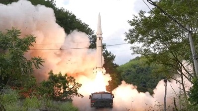 The Rocket Force under the Eastern Theatre Command of China's People's Liberation Army (PLA) conducts conventional missile tests into the waters off the eastern coast of Taiwan. (REUTERS)