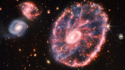 The James Webb Space Telescope reveals the shrouded in mystery of the dramatic Cartwheel galaxy. (Credits: NASA, ESA, CSA, STScI)