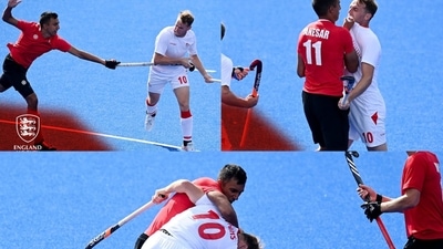 Players fight during England vs Canada at CWG 2022 (Twitter/EnglandHockey) Players fight during England vs Canada at CWG 2022 (Twitter/EnglandHockey)