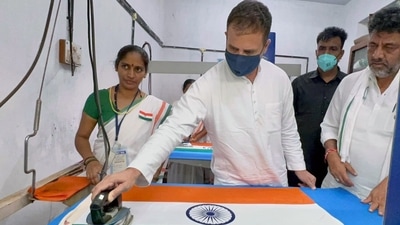Congress leader Rahul Gandhi during his visit to Karnataka Khadi Gramodyoga Samyukta Sangha (KKGSS), in Hubballi on Wednesday. (Rahul Gandhi / Facebook) Congress leader Rahul Gandhi during his visit to Karnataka Khadi Gramodyoga Samyukta Sangha (KKGSS), in Hubballi on Wednesday. (Rahul Gandhi / Facebook)