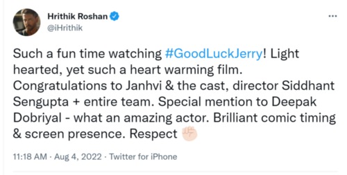 Hrithik Roshan's tweet.