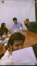 Kartik Aaryan at the script reading session of SatyaPrem Ki Katha. Kartik Aaryan at the script reading session of SatyaPrem Ki Katha.