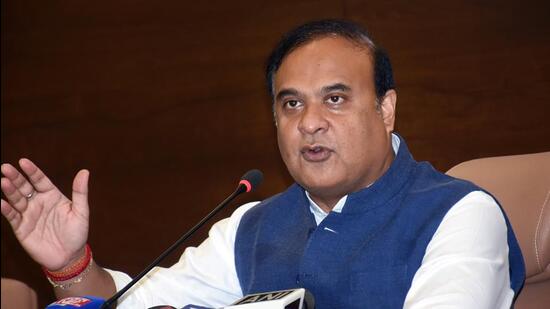 Assam chief minister Himanta Biswa Sarma addresses a press conference at Janata Bhawan in Guwahati on Thursday. (ANI PHOTO.)