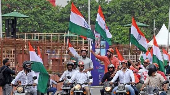 Union ministers, MPs took out a Tiranga Bike Rally on Wednesday in Delhi.