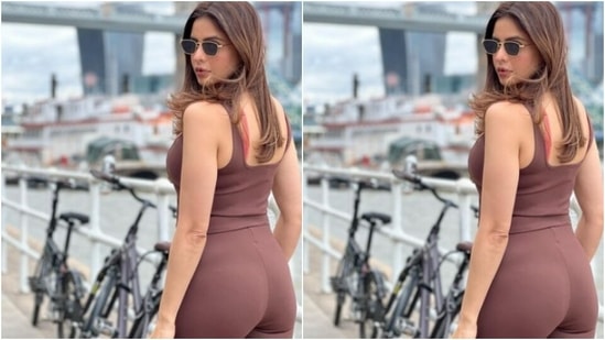 Aamna teamed a sleeveless cropped maroon top with a sweetheart neckline and a pair of maroon trousers with wide legs.(Instagram/@aamnasharifofficial)