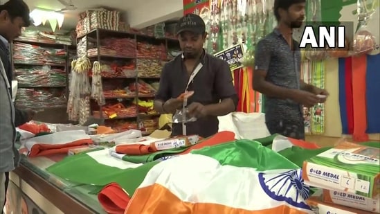Flag makers in Karnataka are seeing an increase in demand for the tricolour amid the BJP's 'Har Ghar Tiranga' campaign. (ANI)