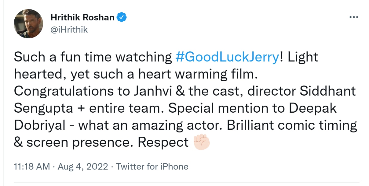 Hrithik Roshan's tweet.