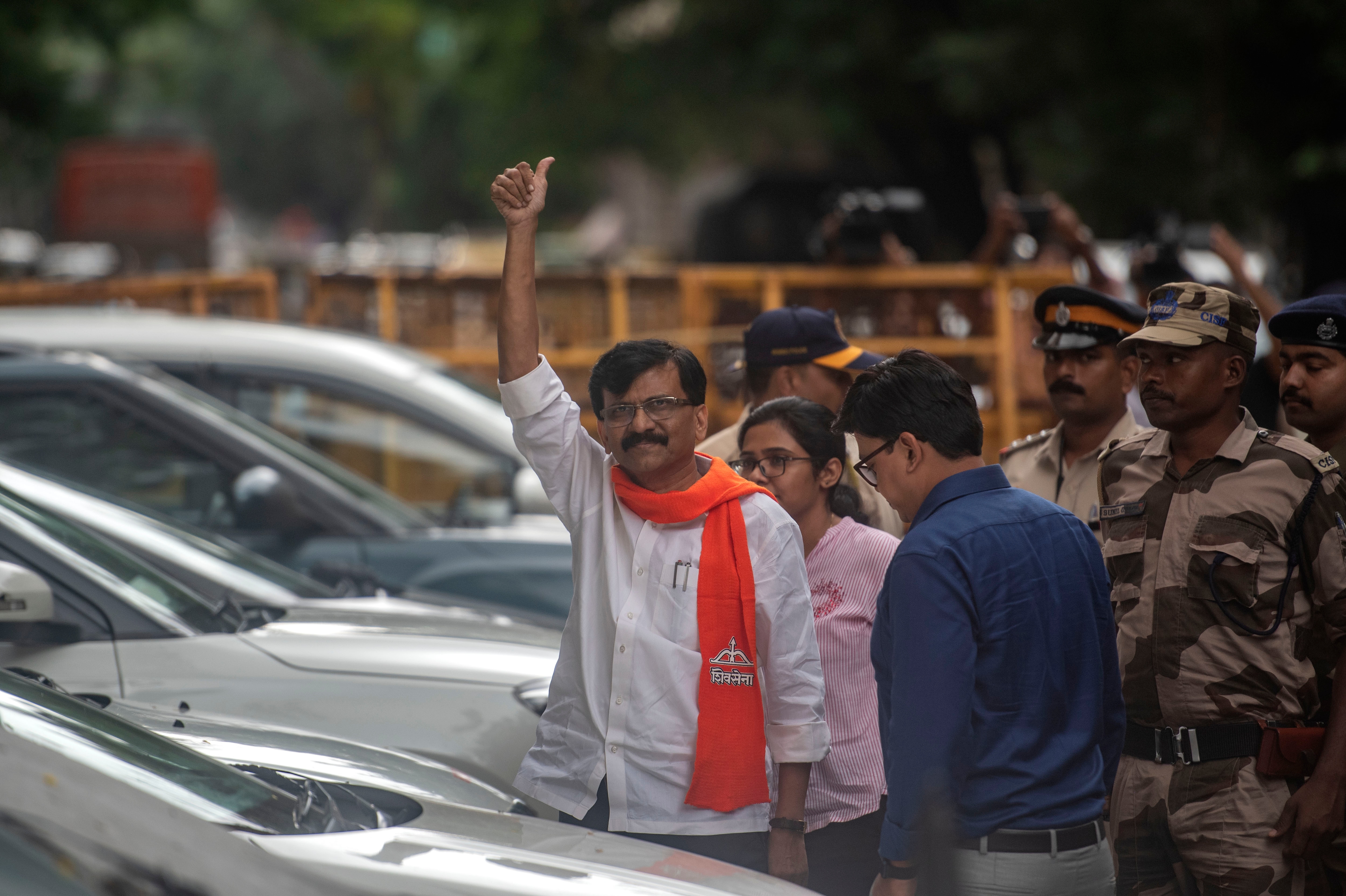 Shiv Sena MP Sanjay Raut reaches ED office after his medical examination from JJ Hospital, in Mumbai on Wednesday (Satish Bate/HT PHOTO) Shiv Sena MP Sanjay Raut reaches ED office after his medical examination from JJ Hospital, in Mumbai on Wednesday (Satish Bate/HT PHOTO)
