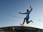 Sreeshankar Sreeshankar competes during the men's long jump final athletics event at the Alexander Stadium, in Birmingham on day seven of the Commonwealth Games.(AFP)