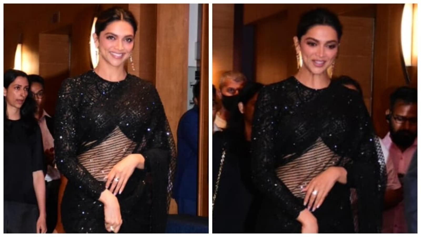 Deepika Padukone is a beauty in black sequin see-through saree and stylish  blouse for an event: All pics, video