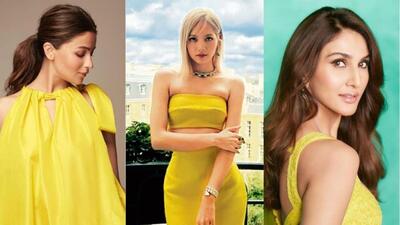 (L-R) Alia Bhatt, Lisa of Blackpink and Vaani Kapoor are some of the celebs that have taken to the sunshine yellow fashion trend. (Instagram) (L-R) Alia Bhatt, Lisa of Blackpink and Vaani Kapoor are some of the celebs that have taken to the sunshine yellow fashion trend. (Instagram)