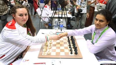 Chennai, July 29 (ANI): Indian Chess Player Koneru Humpy plays chess with Tajikistan's Antonova at the 44th Chess Olympiad. (Anantha Krishnan) Chennai, July 29 (ANI): Indian Chess Player Koneru Humpy plays chess with Tajikistan's Antonova at the 44th Chess Olympiad. (Anantha Krishnan)