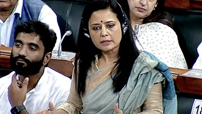 TMC MP Mahua Moitra speaks in Lok Sabha during the Monsoon session of Parliament in New Delhi on Friday.&nbsp; (ANI)