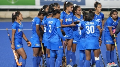 Indian players react after their loss in the women's semifinal hockey match against Australia at the Commonwealth Games (AP) Indian players react after their loss in the women's semifinal hockey match against Australia at the Commonwealth Games (AP)